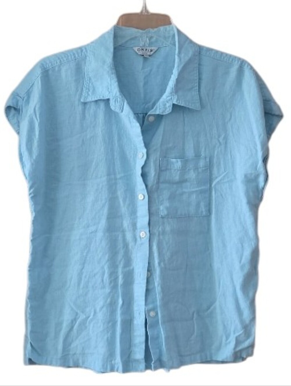 Orvis Linen Blend Aqua Women's Button-Up Short Sleeve Top Size Medium